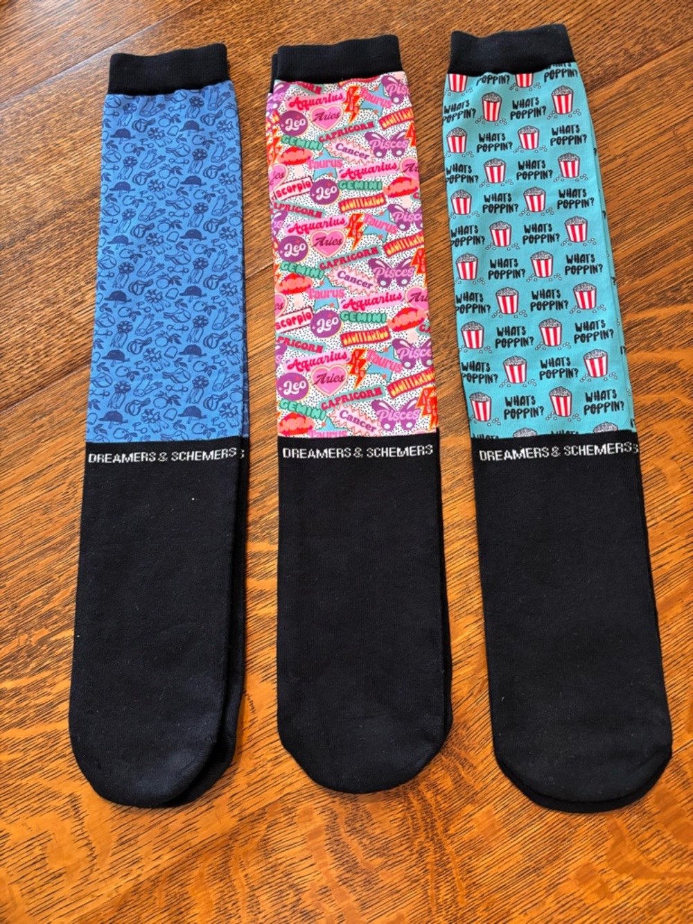 Dreamers & Schemers Women’s Patterned Crew Socks - Blue, Pink, Teal (3-Pack)